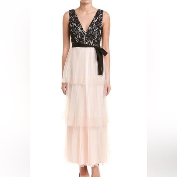 Avec Les Filles Dresses & Skirts - NWT Avec Les Filles Elegant Black and Blush Tiered Lace Evening Gown size 8